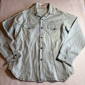 Vintage Big Yank Mens Denim Shirt L‎ Blue Western Style Rockabilly 70s